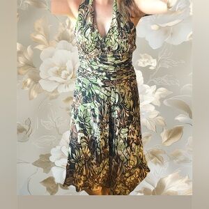 Forest garden fairy halter Floral breezy Dress green brown black date dress